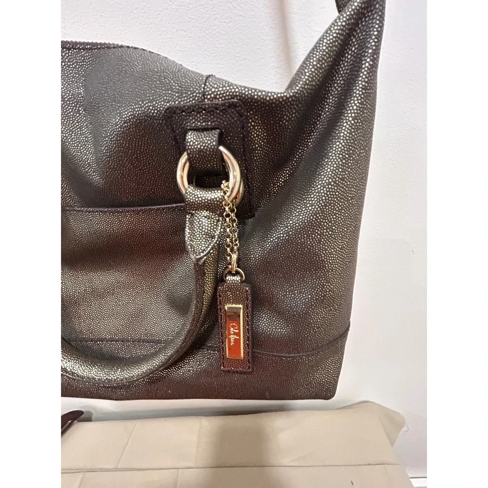 Cole Haan Metallic Shimmer Leather Satchel Crossbody Bag Brown Gold